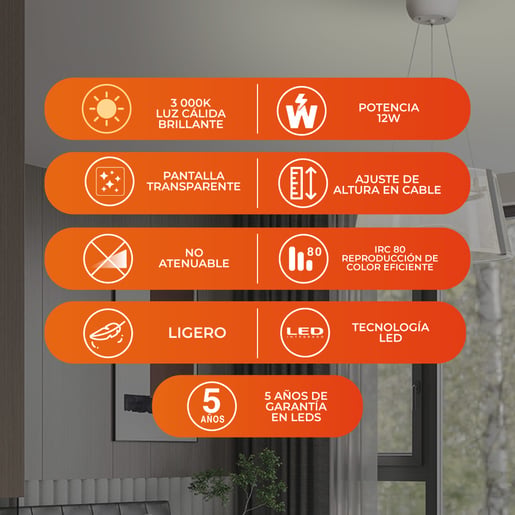 Lámpara Colgante TECNOLITE AKRIL I Plateado 12W Luz cálida