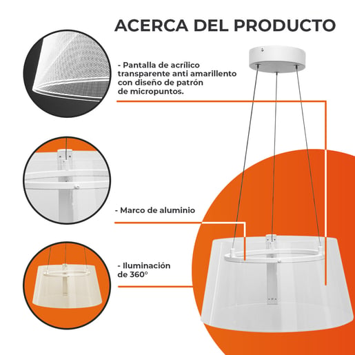 Lámpara Colgante TECNOLITE AKRIL I Plateado 12W Luz cálida