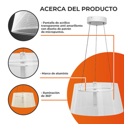 Lámpara Colgante TECNOLITE AKRIL I Plateado 12W Luz cálida