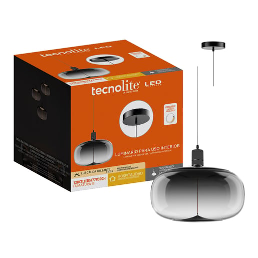 Lámpara Colgante TECNOLITE FUMATURA III Humo 12W Luz cálida