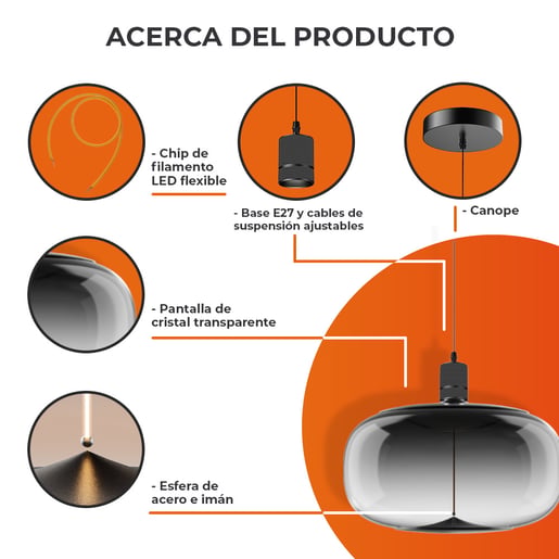 Lámpara Colgante TECNOLITE FUMATURA III Humo 12W Luz cálida