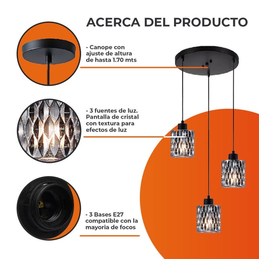 Lámpara Decorativa TECNOLITE AURORA II Negro 25.5W No incluye foco