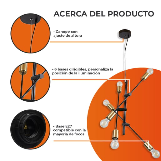 Lámpara Colgante TECNOLITE SESTUS Negro 51W No incluye foco