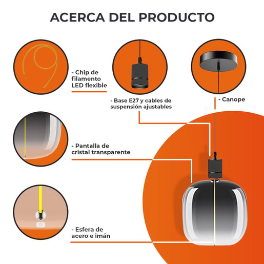 Lámpara Colgante TECNOLITE FUMATURA I Humo 4.5W Luz cálida