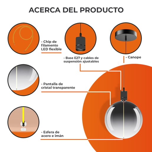 Lámpara Colgante TECNOLITE FUMATURA II Humo 4.5W Luz cálida