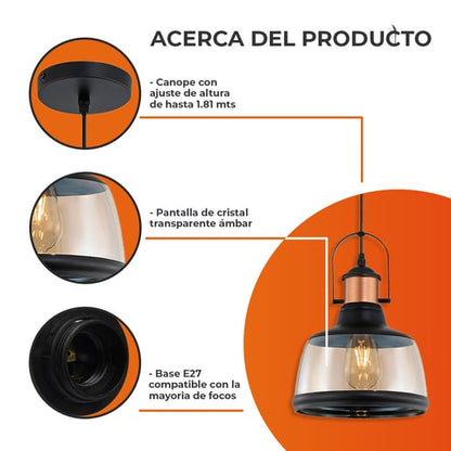 Lámpara Decorativa TECNOLITE COLUMBA I Negro/Dorado 8.5W No incluye foco