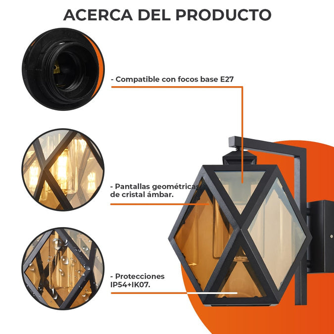 Lámpara Decorativa TECNOLITE ALTER III Negro/Ambar 8.5W No incluye foco