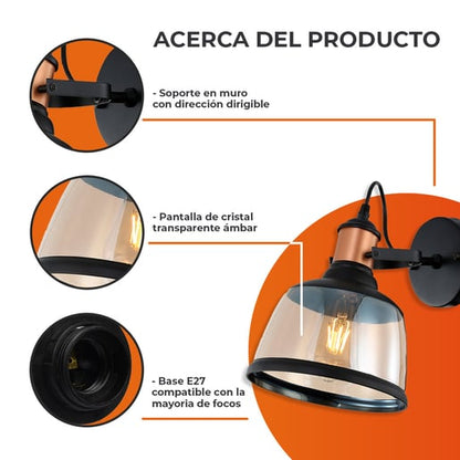 Lámpara Decorativa TECNOLITE COLUMBA III Negro/Dorado 25.5W No incluye foco