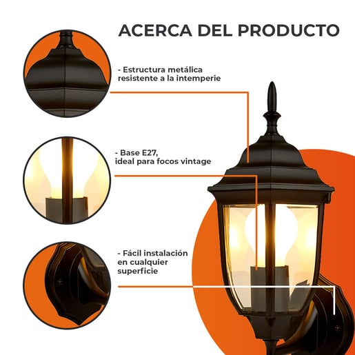 Lámpara de Pared TECNOLITE SALERMO Negro 8.5W No incluye foco