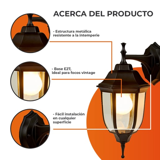 Lámpara Arbotante TECNOLITE SALERMO I Negro 26W No incluye foco