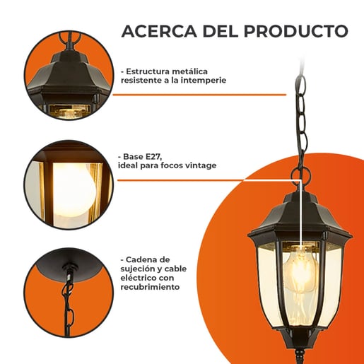 Lámpara Decorativa TECNOLITE SANTIAGO Negro 26W No incluye foco